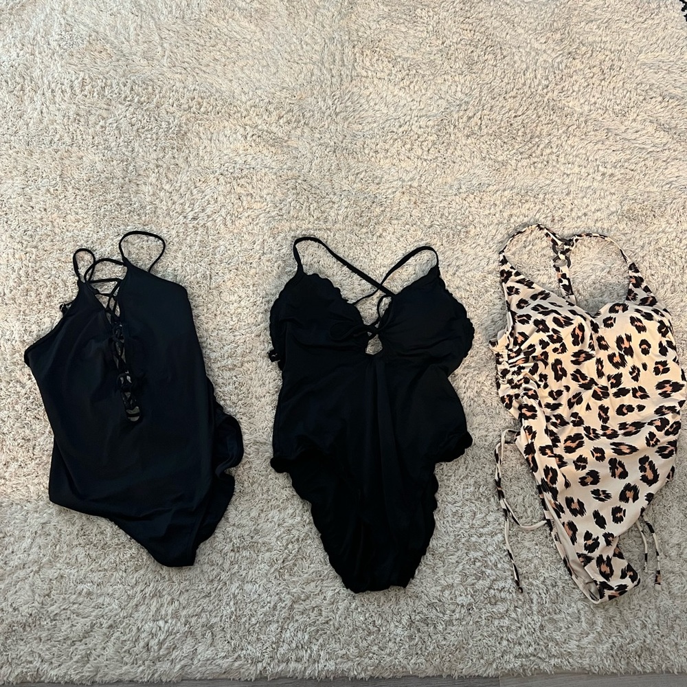 3 swim suits leopard one pieces